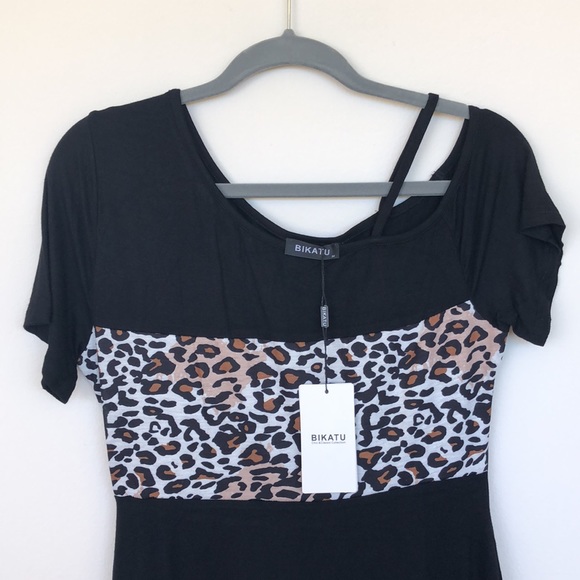 NWT BK2 black animal print short dress  Medium - Picture 3 of 5
